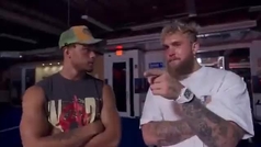 Jake Paul "coaches' brother Logan Paul during a sparring session