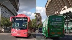 As fue la llegada de los autobuses de Betis y Sevilla al Benito Villamarn para el derbi