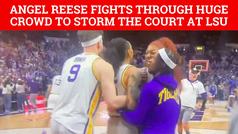 Angel Reese fights through huge crowd to storm the court at LSU