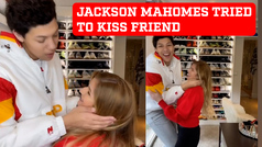 Video of Jackson Mahomes attempting to kiss a friend has resurfaced and gone viral