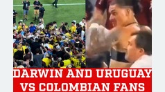 Darwin Nuez fighting againts Colombian fans in the stands
