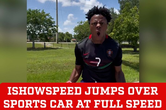 iShowSpeed proves he can leap like Cristiano Ronaldo and jumps over sports car at full speed 