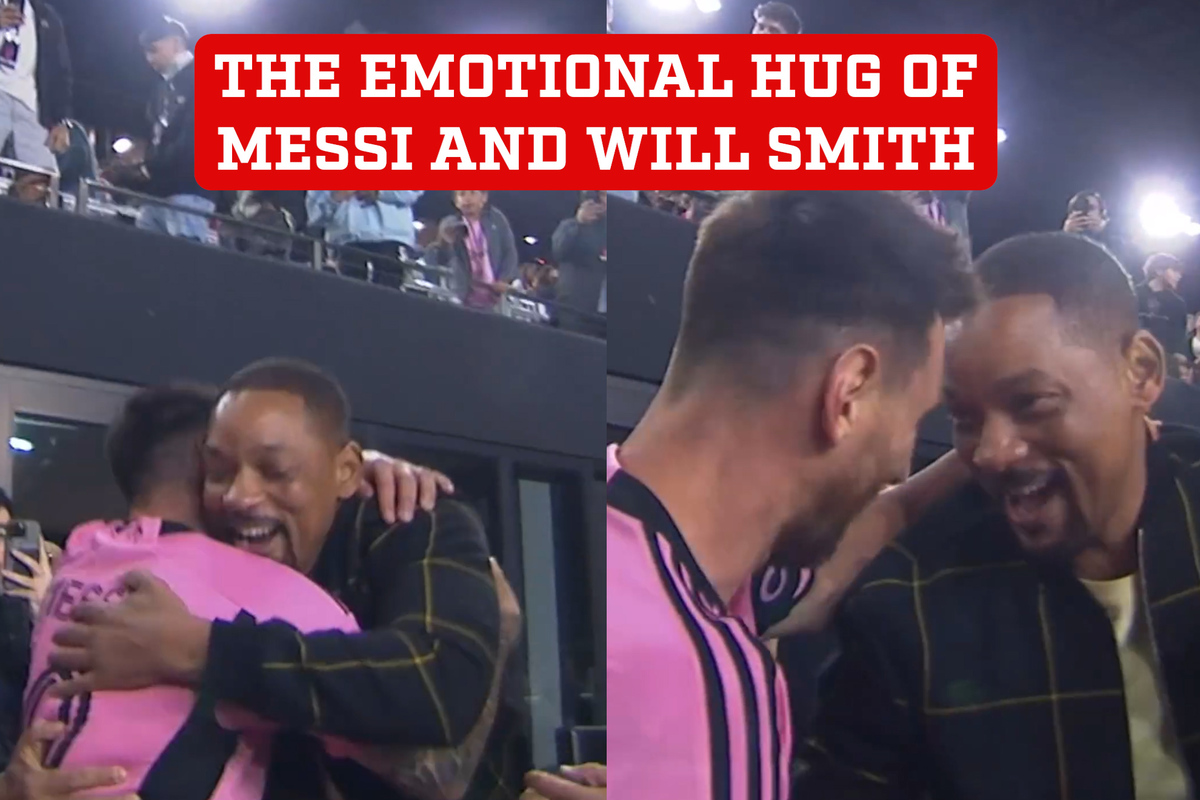 Lionel Messi and Will Smith greet and embrace effusively at Inter Miami game