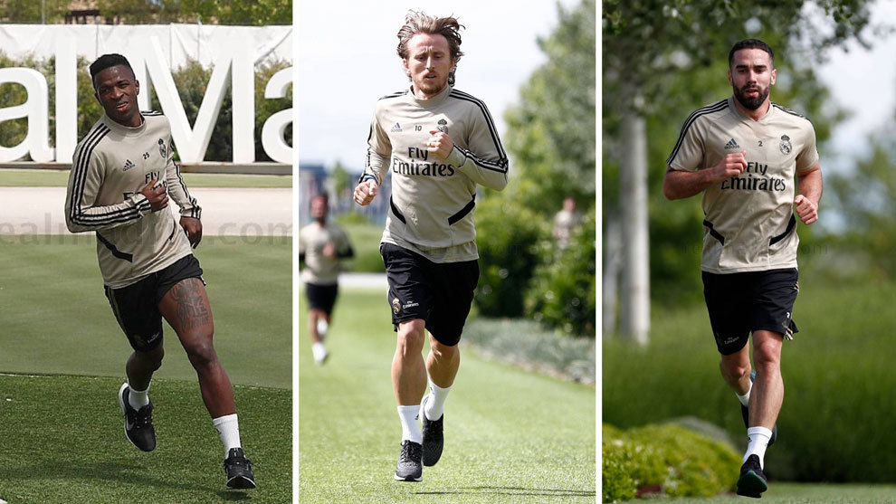Los jugadores del Real Madrid entrenan sprints y resistencia para ponerse a punto