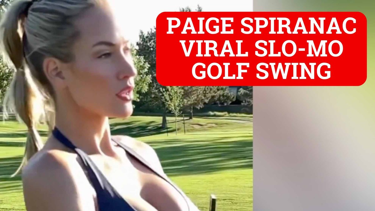 Paige Spiranac shows off bouncing breasts with her slow motion golf swing