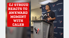 CJ Stroud reacts to the awkward moment with Caleb Williams as he tried to offer advice