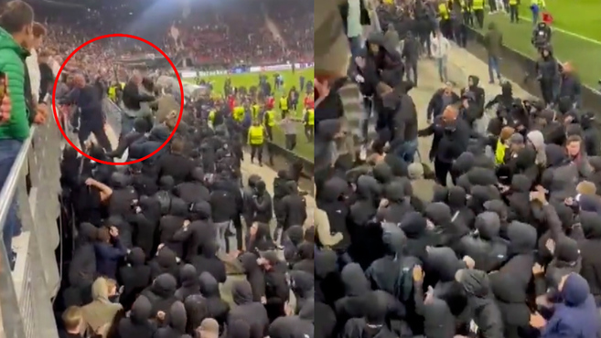 Heroic West Ham fan singlehandedly fights off almost 100 AZ Alkmaar ultras as they tried to attack family zone