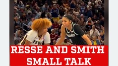 Angel Reese and NaLyssa Smith small talk during game