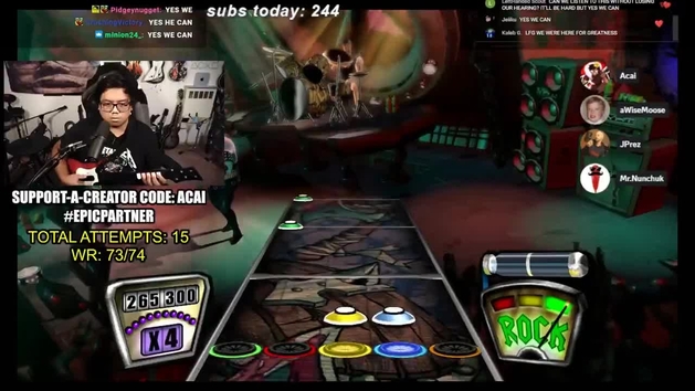 El momento en el que el streamer Acai firma el reto histórico en Guitar ...