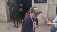 Un turista recibe un mordisco de un caballo de la Guardia Real en Londres